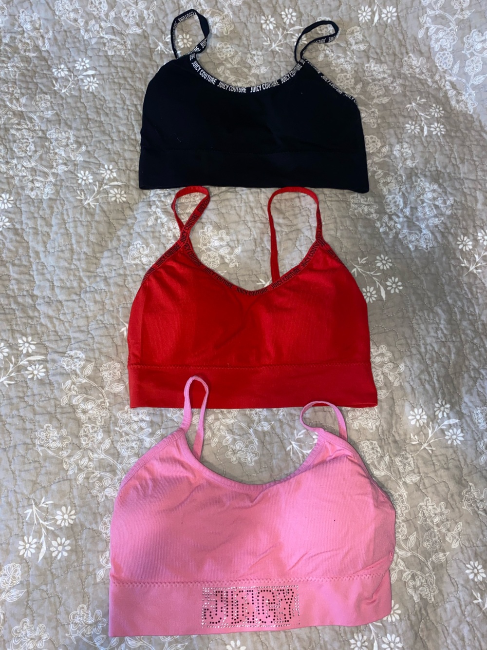 Juicy Couture Black, Red & Pink Stretch Bralettes - Pack of 3